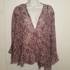 Studio 1940 Blouse Long Sleeve Sheer Wrap Medium